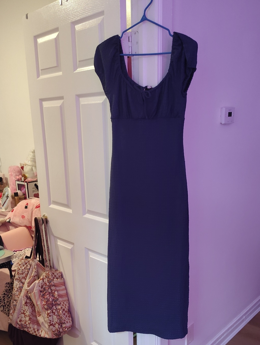 Classic Navy Cap-Sleeve Midi Dress